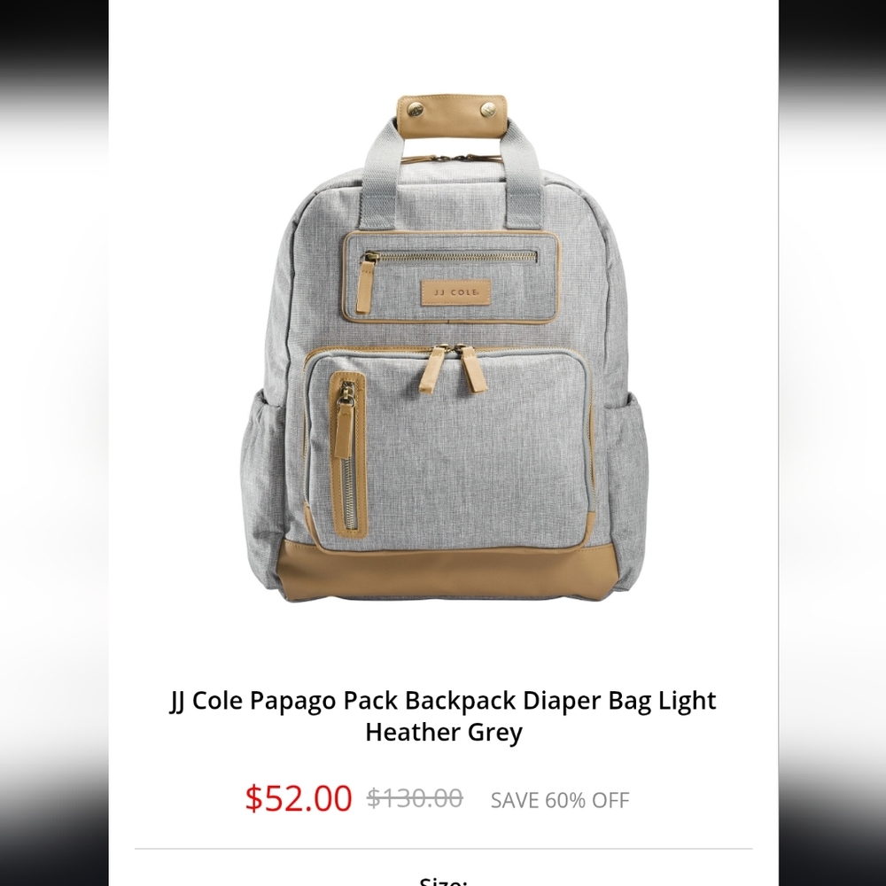 JJ Cole Papago Pack Backpack Diaper Bag - Light Heather Grey and Black